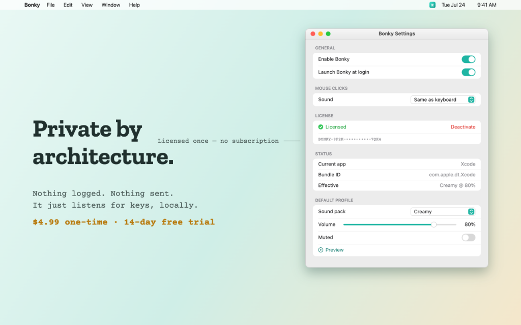 Private by architecture - Licensed once, no subscription, nothing logged